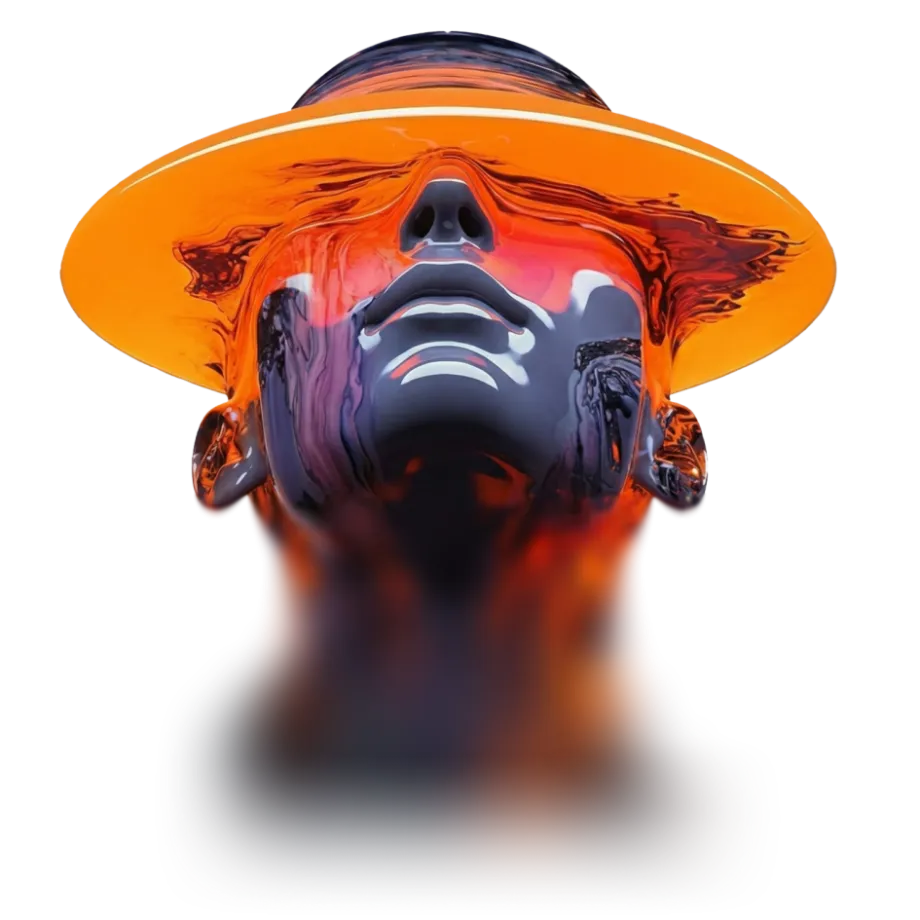 Hype Marketing Agency brand artwork — a glossy 3D figure in orange and indigo