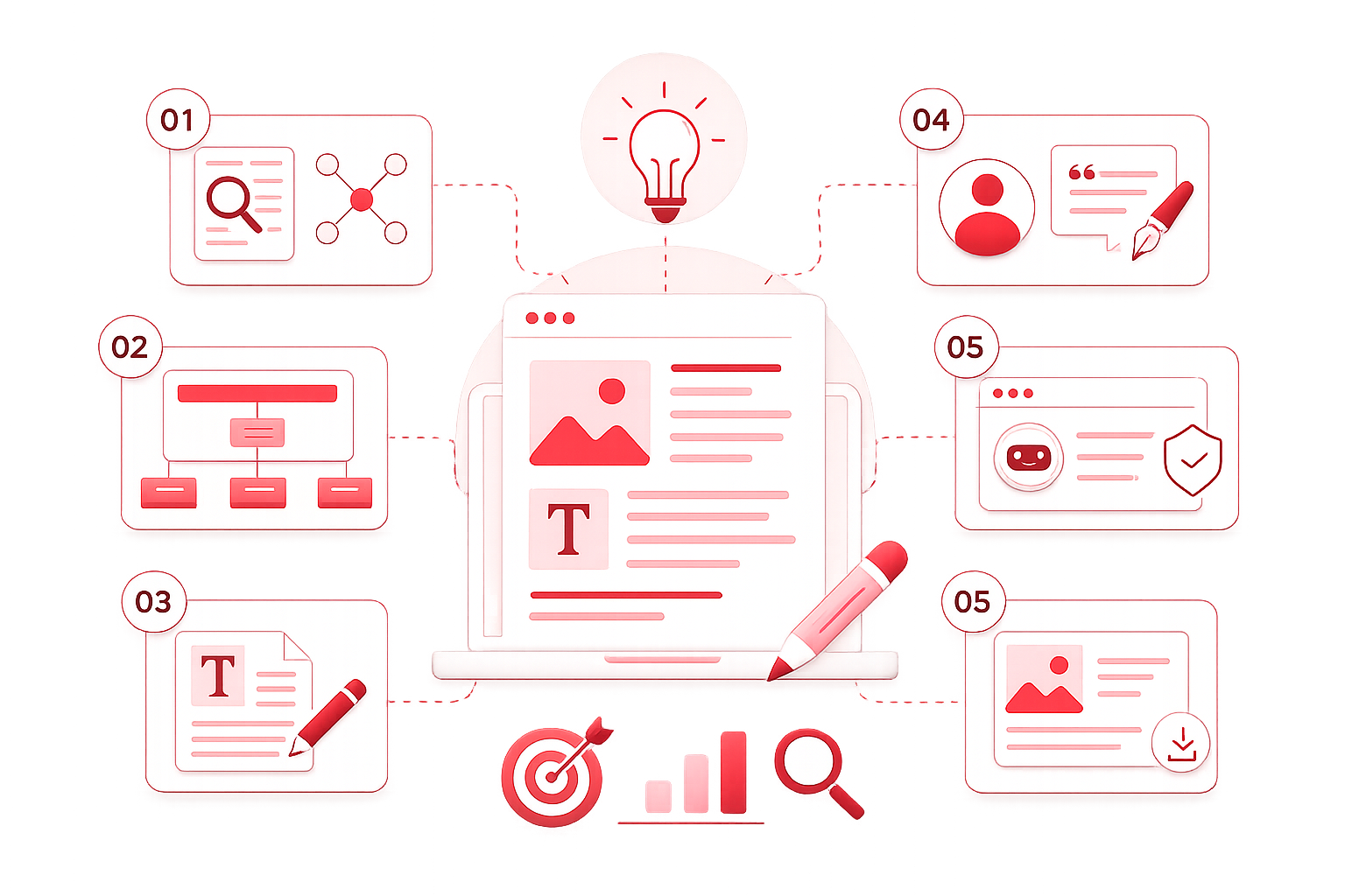 Pillar + cluster editorial grid, citation-ready
